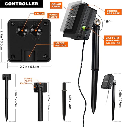 Miniatura 5 de woohaha Paquete de 2 tiras de luces solares de 100 LED, 39 pies, 8 modos, luces solares de Navidad impermeables para jardines, bodas, fiestas,