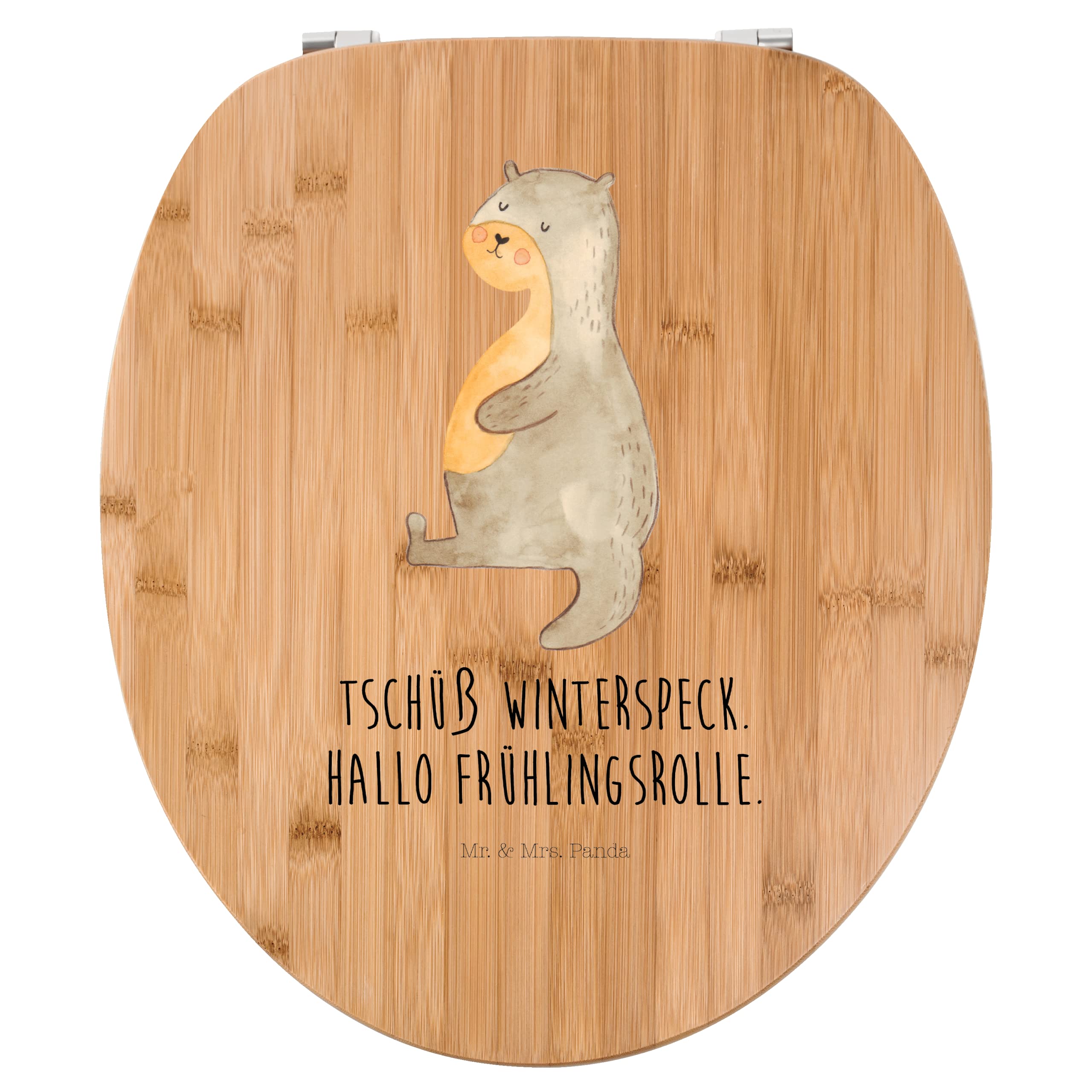 Mr. & Mrs. Panda WC-Sitz Mit Otter-Motiv – Süßer Klodeckel Mit Blumenstrauß, Aus Bambus/MDF – Inklusive Montagematerial