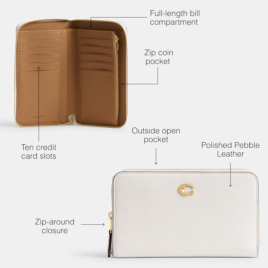 Amazon.com: COACH Polished Pebble Leather Medium Zip Around Wallet