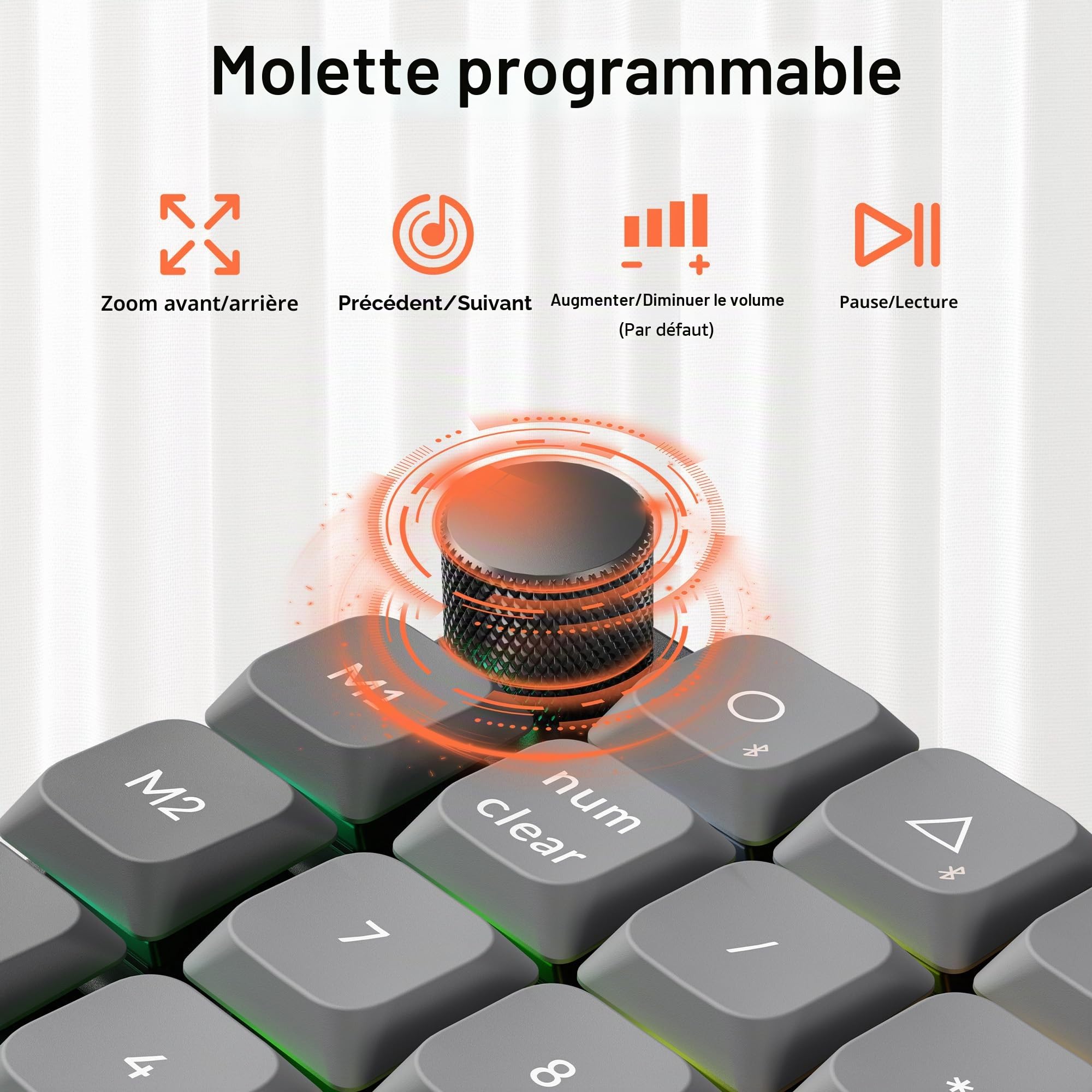 Keychron K0 Max Pavé Mumérique sans Fil Slim, 27 Touches, 1000 Hz Polling Rate, 2.4GHz/BT 5.3, QMK/Launcher,RGB, Interrupteur Rouge, Clavier Numérique Portable pour Ordinateur Portable, Tablette, PC