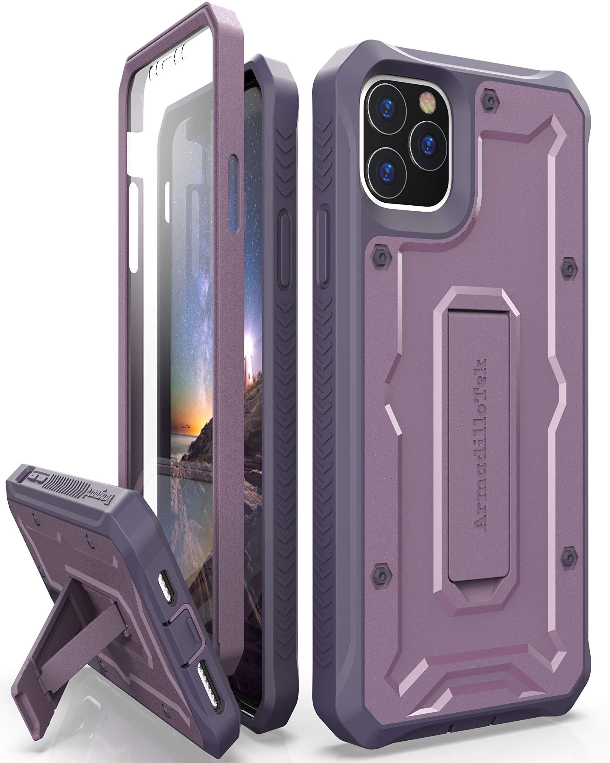 ArmadilloTek Vanguard Case Designed for iPhone 11 Pro Max (6.5 inches) Military Grade Full-Body Rugged with Kickstand and Built-in Screen Protector - Purple