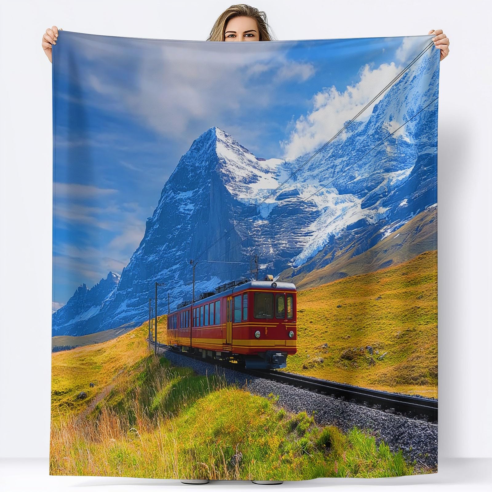 Générique Couverture 220 x 240 cm, Couverture de Lit Surréalisme Voiture De Tourisme Montagnes Douce et Duveteuse Douillette pour Toutes Les Saisons - Plaid Polaire Bleu pour Adultes Et Enfants