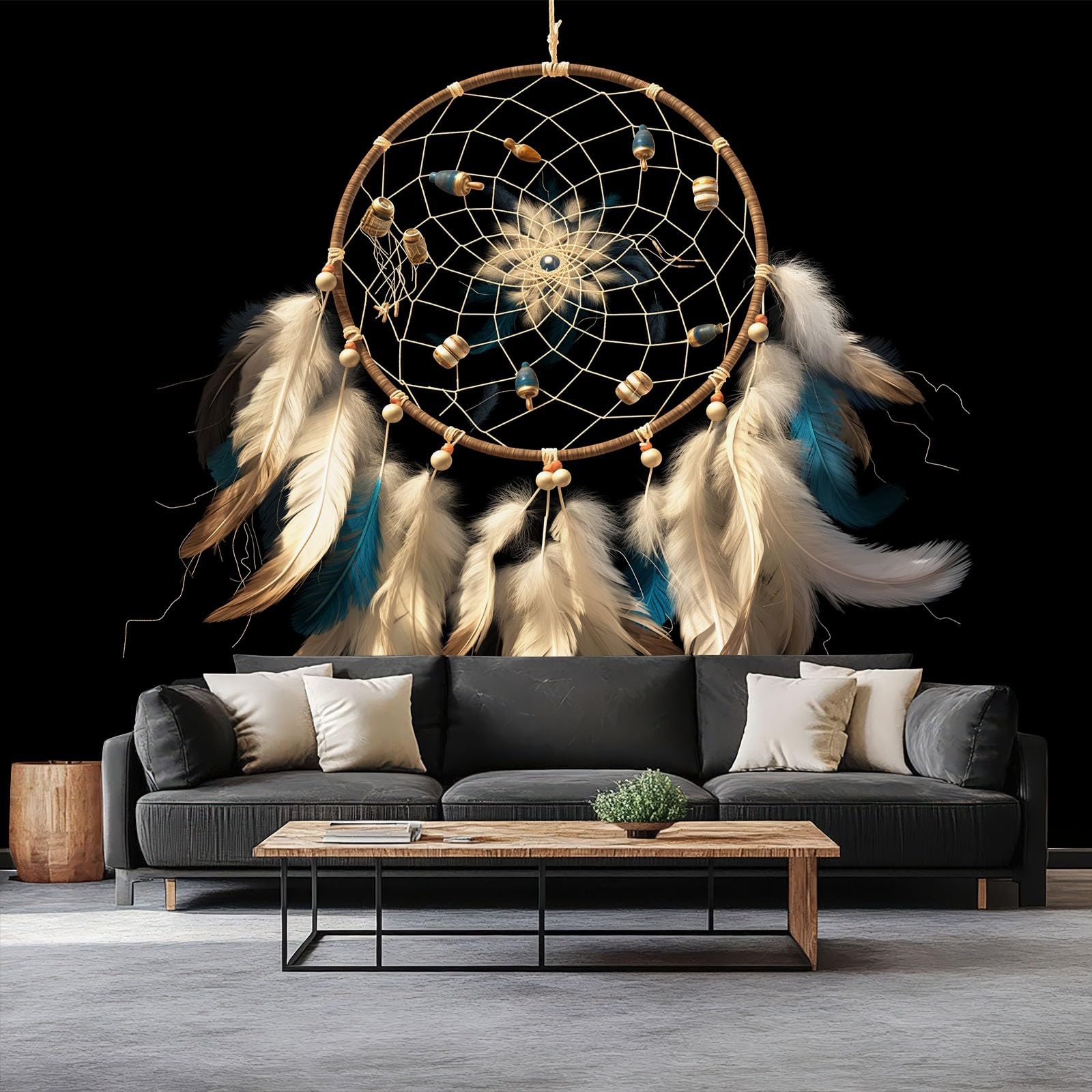 Dunkel Fototapete 3D Effekt B250 x H175 cm, Federn Windspiel Traumfänger Moderne Wandtapete Vlies Wandbild - Premium Bildtapete XXL Poster für Schlafzimmer Kinderzimmer Wohnzimmer Wanddeko