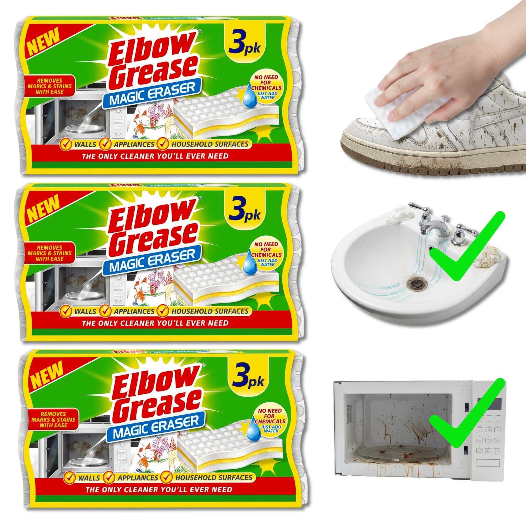 Freypac Magic Eraser Cleaning Sponges, Pack Of 9, Multi-Surface Stain Remover For Pans, Plates And Household Surfaces