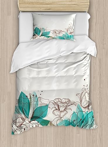 Miniatura 281 de Ambesonne Juego de funda de edredón color menta, líneas onduladas horizontales a rayas blancas abstractas de tonos suaves, exhibición de arte