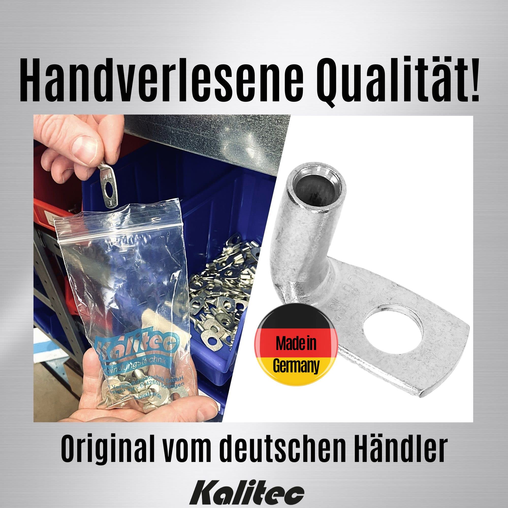 Produktbild von 10x Kalitec KA3-L8 Rohrkabelschuhe Gewinkelt 16mm² M8 – 90°, Ohne Sichtloch, Made In Germany, UL-gelistet
