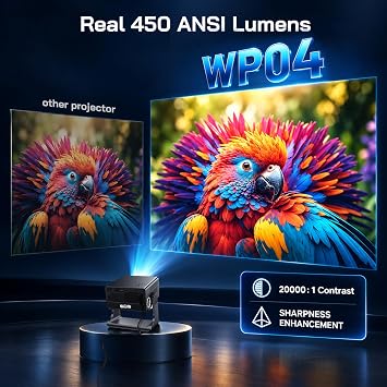 WOLFANG 4K Projector, Smart Projector with Auto Focus & Auto Keystone, 28000 Lumens, Bluetooth, Home Cinema for Bedroom & Ceiling Projection