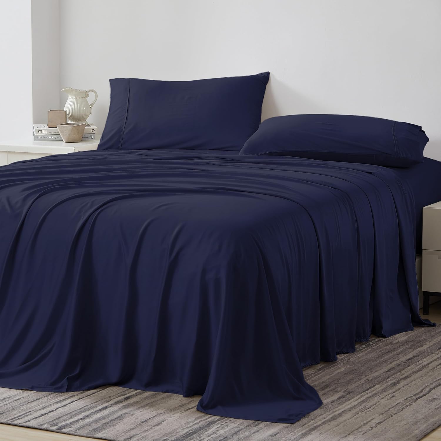 Southshore Fine Living, Inc. 100% Rayon/Viscose Derived from Bamboo Cooling Sheets, 21-Inch Deep Pocket Bamboo Sheets King Size, 300 Thread Count, Oversized Flat, 2 Pillowcases, Bone