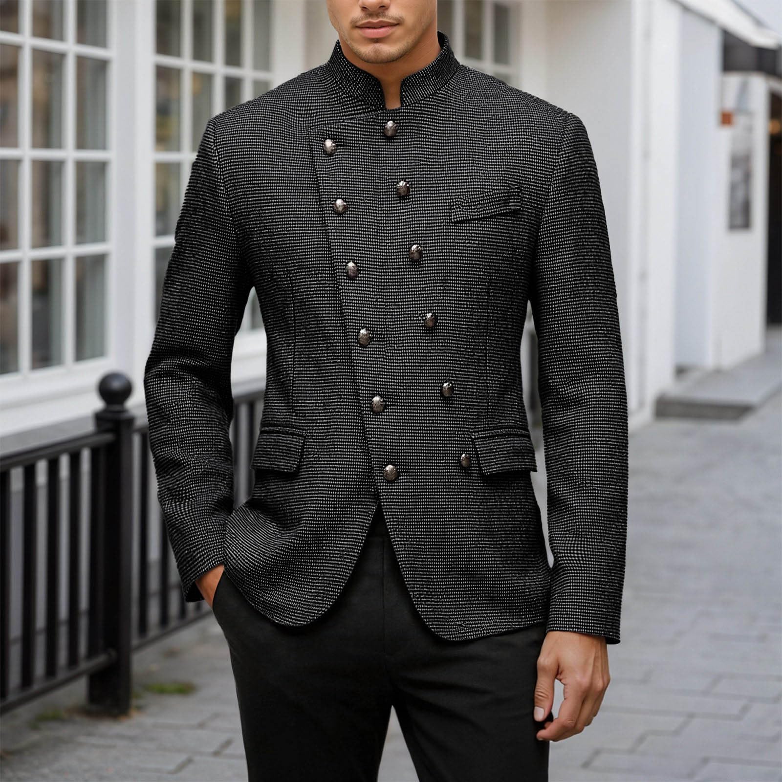 Chaqueta Americana Hombre,Chaqueta de Traje Informal de Manga Larga con Botones diagonales para Hombre otoño e Invierno