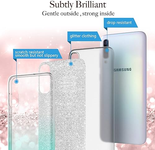 Miniatura 3 de Rosebono - Carcasa para Samsung Galaxy A70, diseño de Fashinon, color plateado y azul