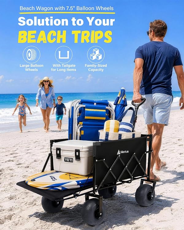 Hikenture Beach Wagon with Balloon Wheels, Collapsible Beach Cart 380 lbs by Hikenture - Used condition - Image 2