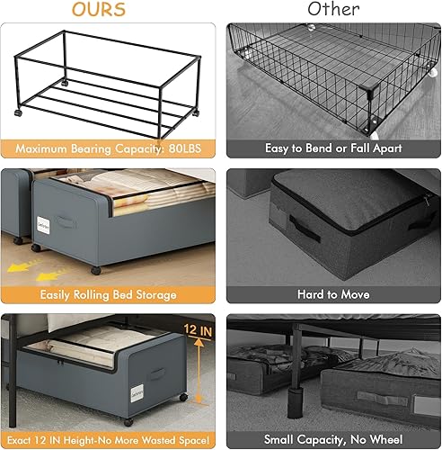 Miniatura 5 de Webetop Contenedores de almacenamiento debajo de la cama de 12 pulgadas con tapa transparente, contenedores de almacenamiento debajo de la cama con