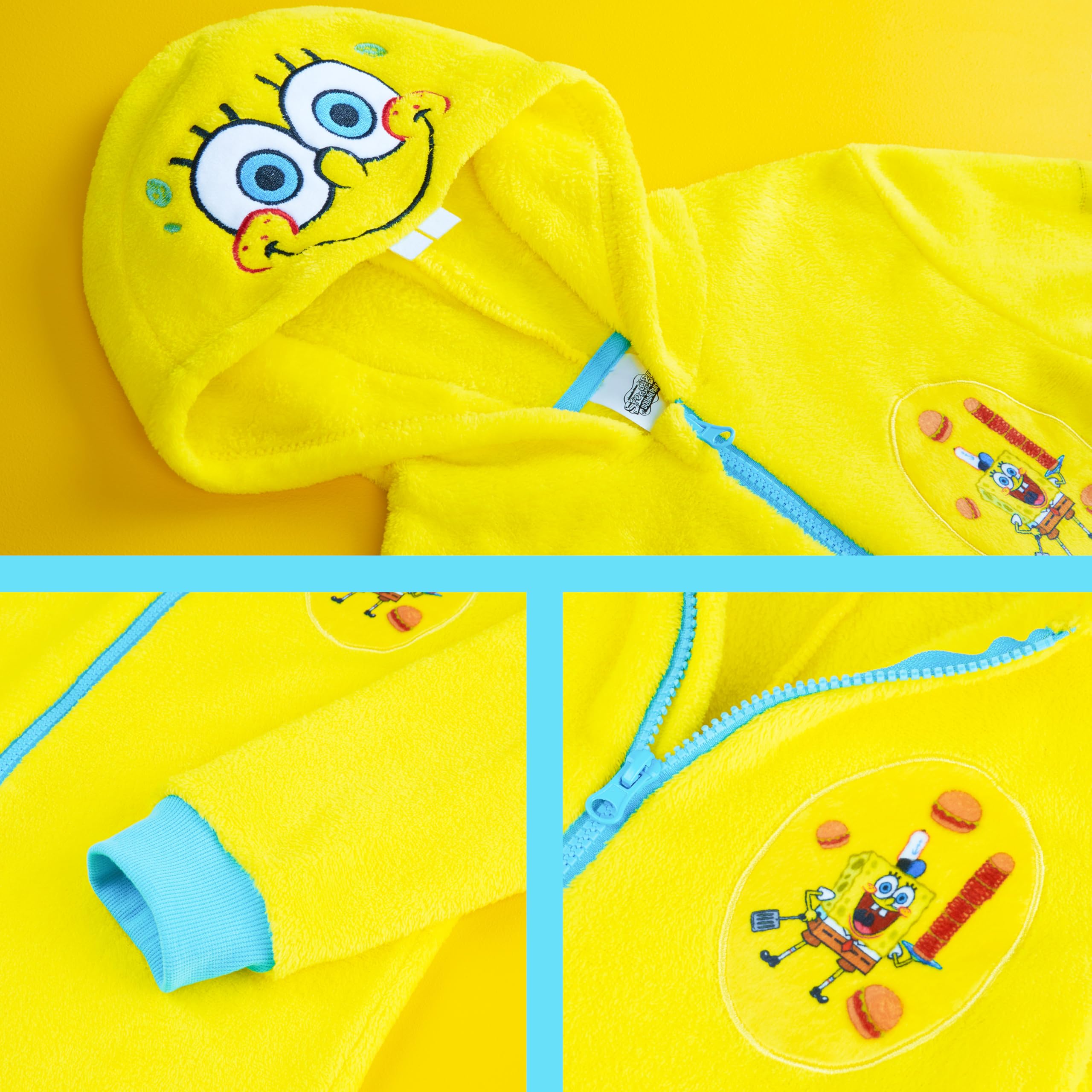 SPONGEBOB SQUAREPANTS Pyjama Enfant Filles Grenouillère Polaire Bob l'éponge 5-14 Ans Combinaison Kawaii Cosy Cadeau Ado