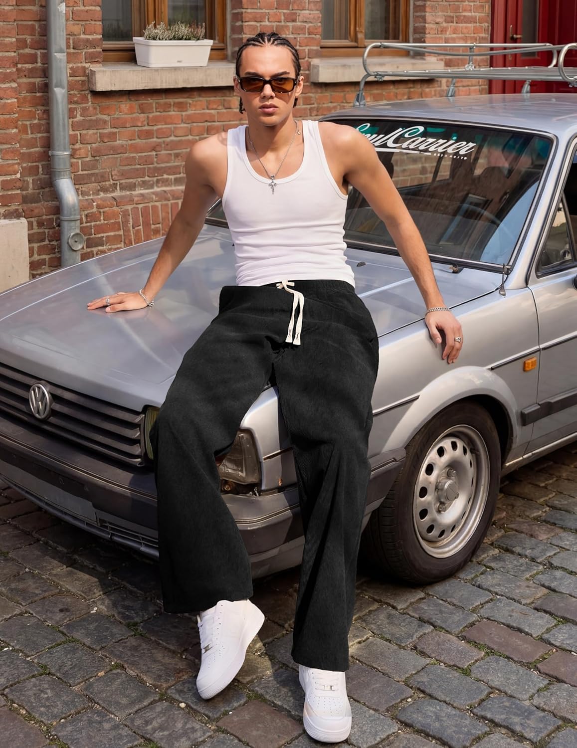 JMIERR Mens Corduroy Pants Casual Baggy Pants Wide Leg Loose Fit Joggers Sweatpants Elastic Waist Drawstring with Pockets - Image 5