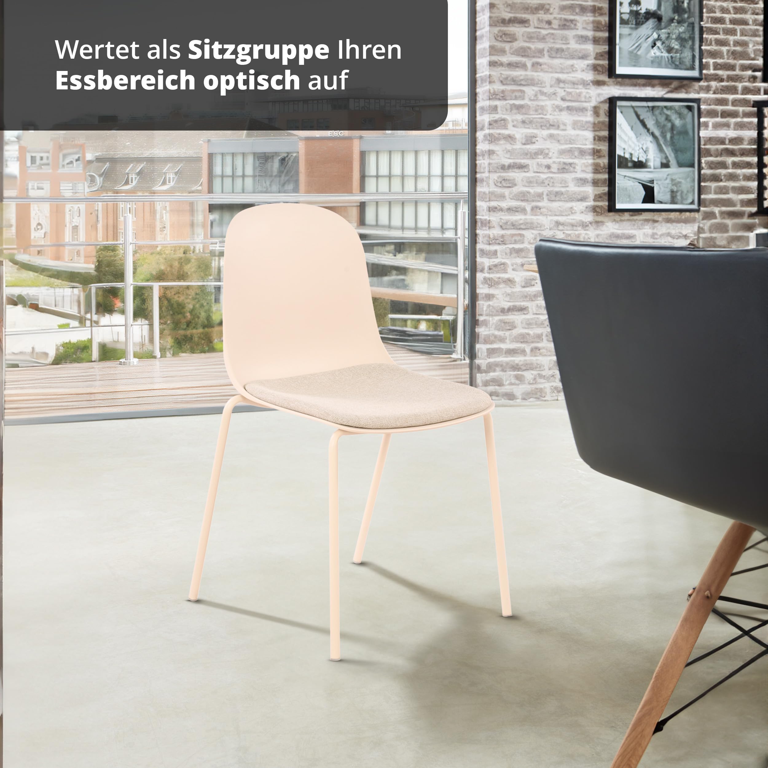 KHG 4er-Set Esszimmerstühle Küchenstuhl stapelbar, 120 kg, bis 120, Creme