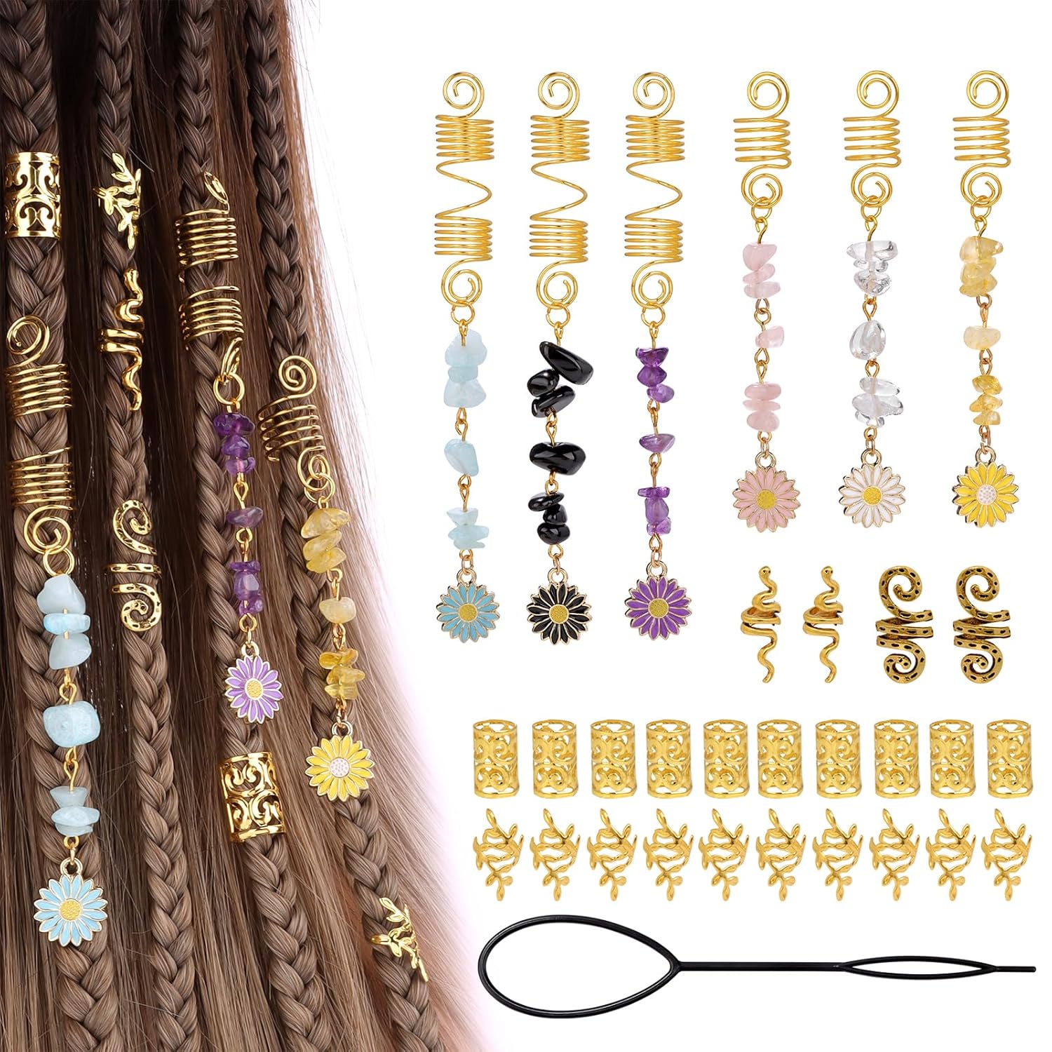 Raicegs Hair Jewelry for Braids 30PCS Colored Natural