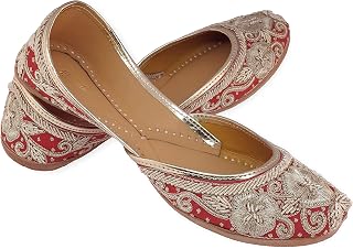Fulkari Women's Flower Zarri Embroidered Gold Juttis | Elegant Wedding & Formal Flats | Bite & Pinch-Free Soft Leather Moj... Price In India