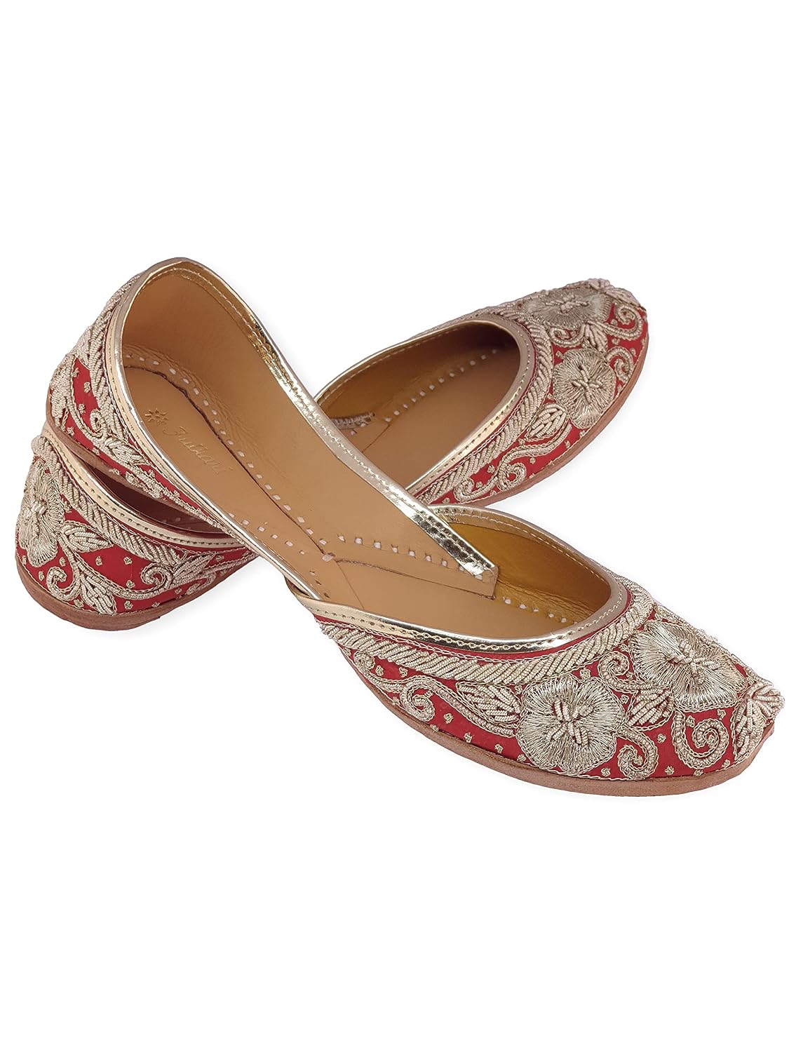 Fulkari Women's Flower Zarri Embroidered Gold Juttis | Elegant Wedding & Formal Flats | Bite & Pinch-Free Soft Leather Moj... - Review, Price and Buying Guide