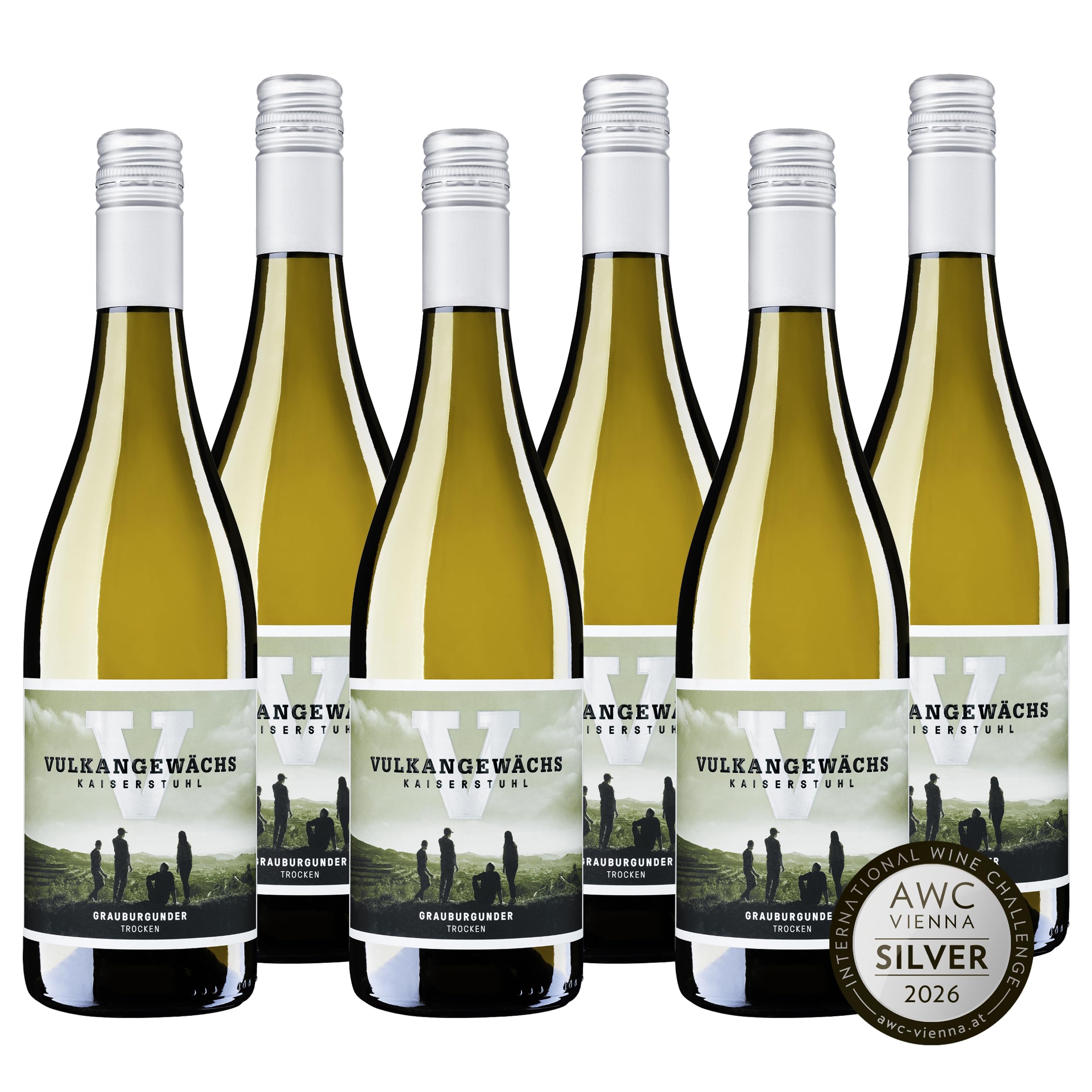 Vulkangewächs Kaiserstuhl Grauburgunder QbA trocken - SILBER 2026 AWC Vienna - Weißwein trocken mit zarten Fruchtaromen nach Pfirsich, Apfel & Zitrus - Badischer Wein (6 x 0,75 l)