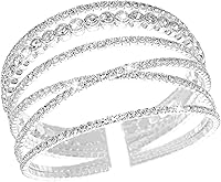 SuYi Silver Rhinestone Multi-Layer Cuff Bracelet for Women - Adjustable Sparkling Crystal Jewelry