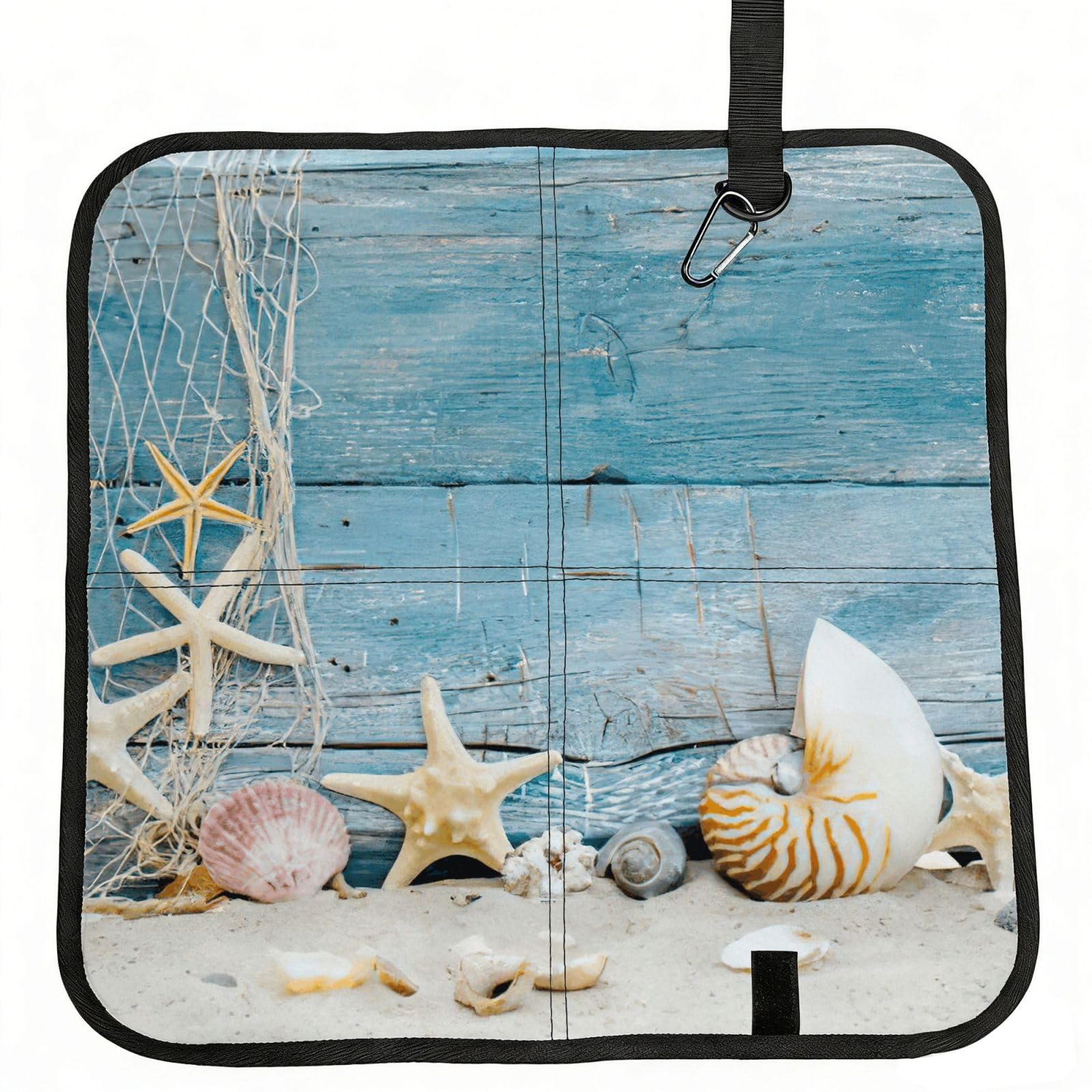 bghdfa Shell Starfish Pattern Print Outdoor Sitting Mat Waterproof Oxford Cloth Seat Cushion Folding Foam Camping Seat For Picnic