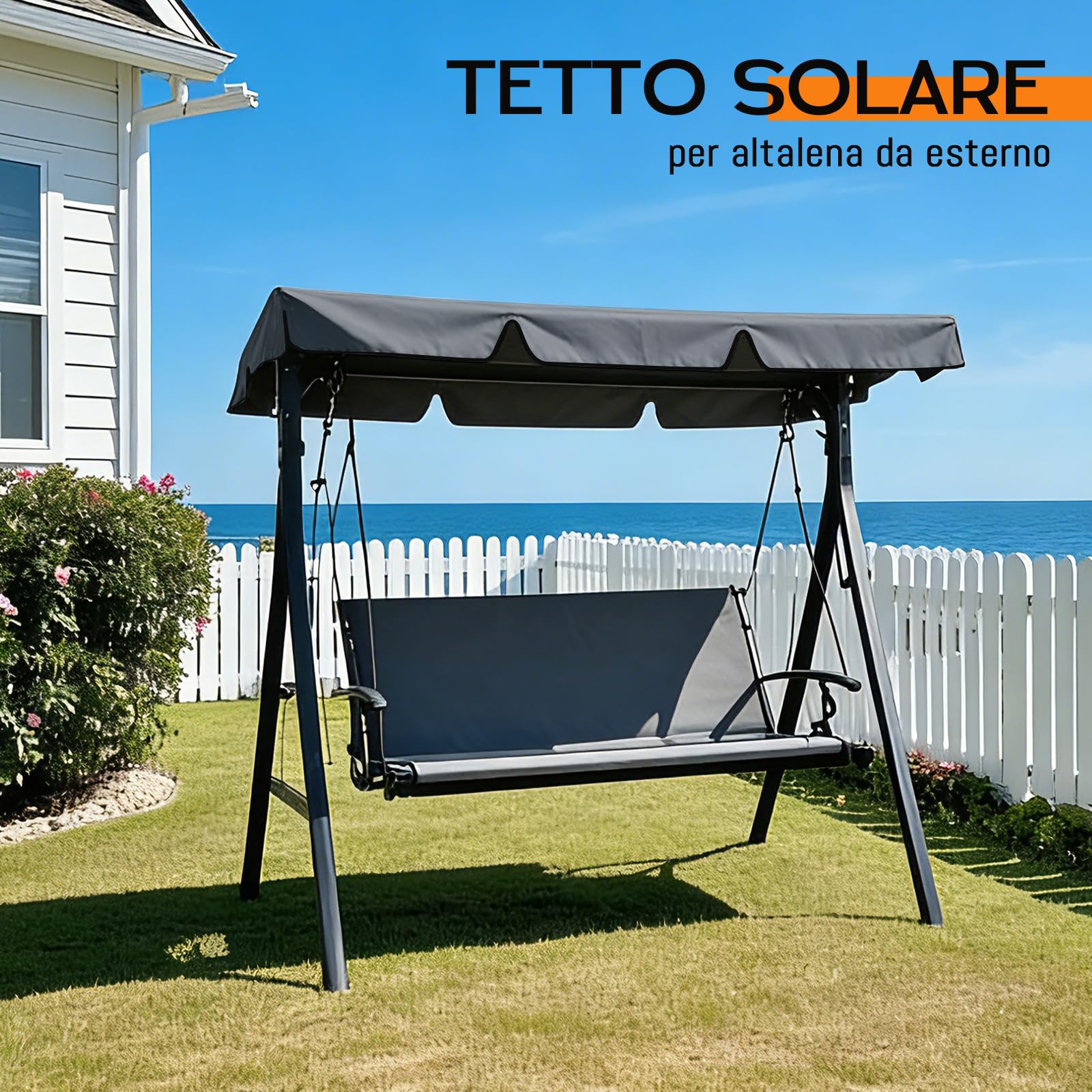 Telo di Ricambio per Altalena da Esterno, Tettuccio per Altalena da Giardino, Impermeabile Parasole Tettuccio Anti-UV, Telo Ricambio Universale per Cortile, Giardino, Piscina (200x120cm)