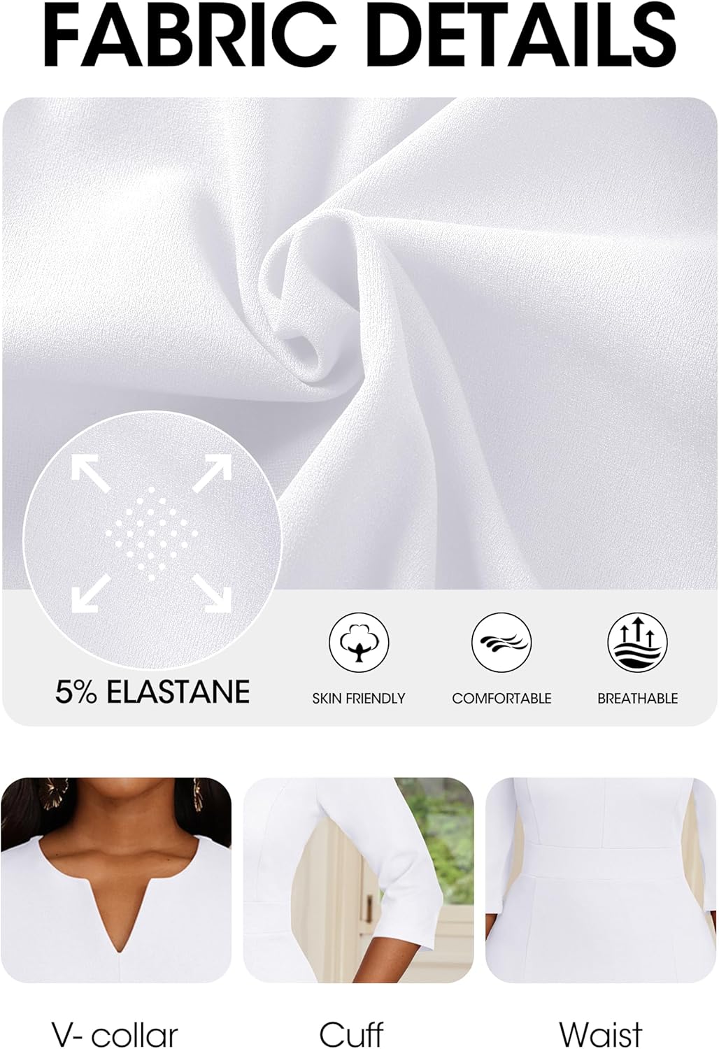 Nmoder Womens Wedding Guest Dress|Cocktail Mermaid Bodycon Church Fishtail Midi Dresses 3/4 Sleeve V-Neck - Image 6