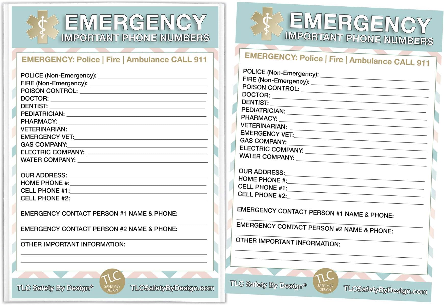 TLC Safety By Design Emergency Contact Fridge List in 5.5โ x 7.5โ Plastic Cover Magnetic Sleeve Refrigerator Safety Important Phone Call Numbers (2 Cards and 1 Magnetic Sleeve, Pastel Medical ICE)
