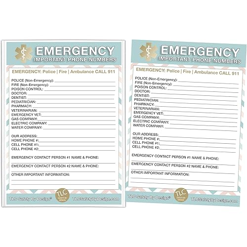 TLC Safety By Design Emergency Contact Cards in Magnetic Sleeve Home Alone 5” x 7” Doctor Approved Refrigerator Safety Important Phone Numbers Call List
