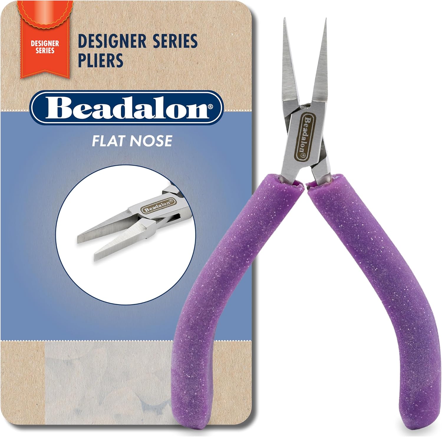 Beadalon Designer Series Glimmer Pliers Kit, Lavender Speckle Vinyl-Free Grips, Chain, Bent Chain, Round, Semi-Flush Cutter, 4.75 in ea, 4 pc with Zip Pouch