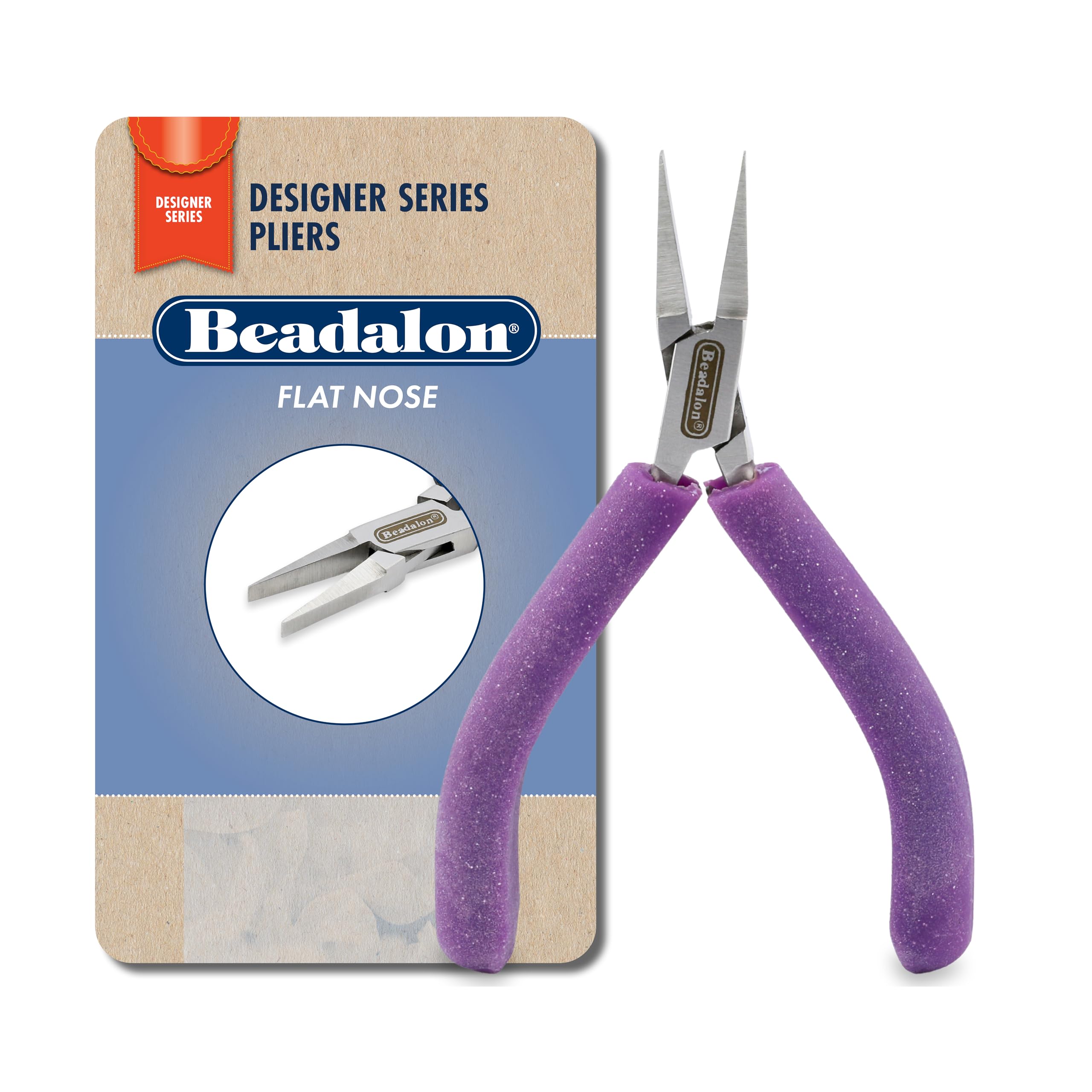 Beadalon Designer Series Glimmer Flat Nose Pliers, Lavender Speckle Vinyl-Free Grips, Stainless Steel, Box Joint, Double Leaf Springs, 4.75 in
