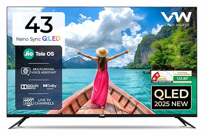 VW 108 cm (43 inches) Nano Sync Series 4K Ultra HD Smart JioTele OS QLED TV VW43JQ1 (Black)