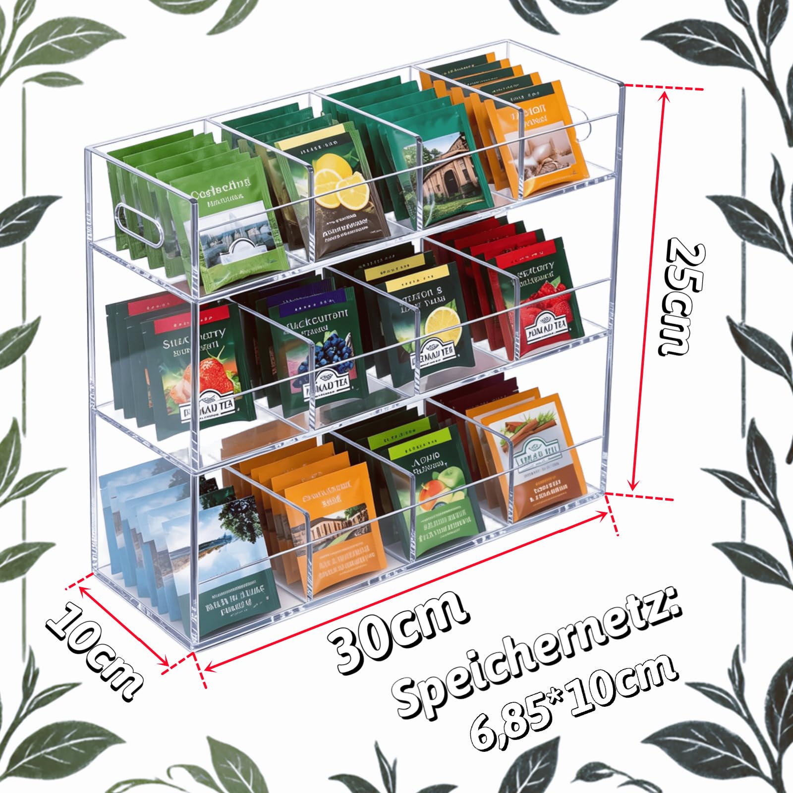Teebeutel Aufbewahrung Organizer aus Acryl, 3-Stufiger, mit Fächern | Tee Organizer Küche für Vorratskammer, Durchsichtig Teeboxen für Teebeutel, Teebeutelhalter für Arbeitsplatten