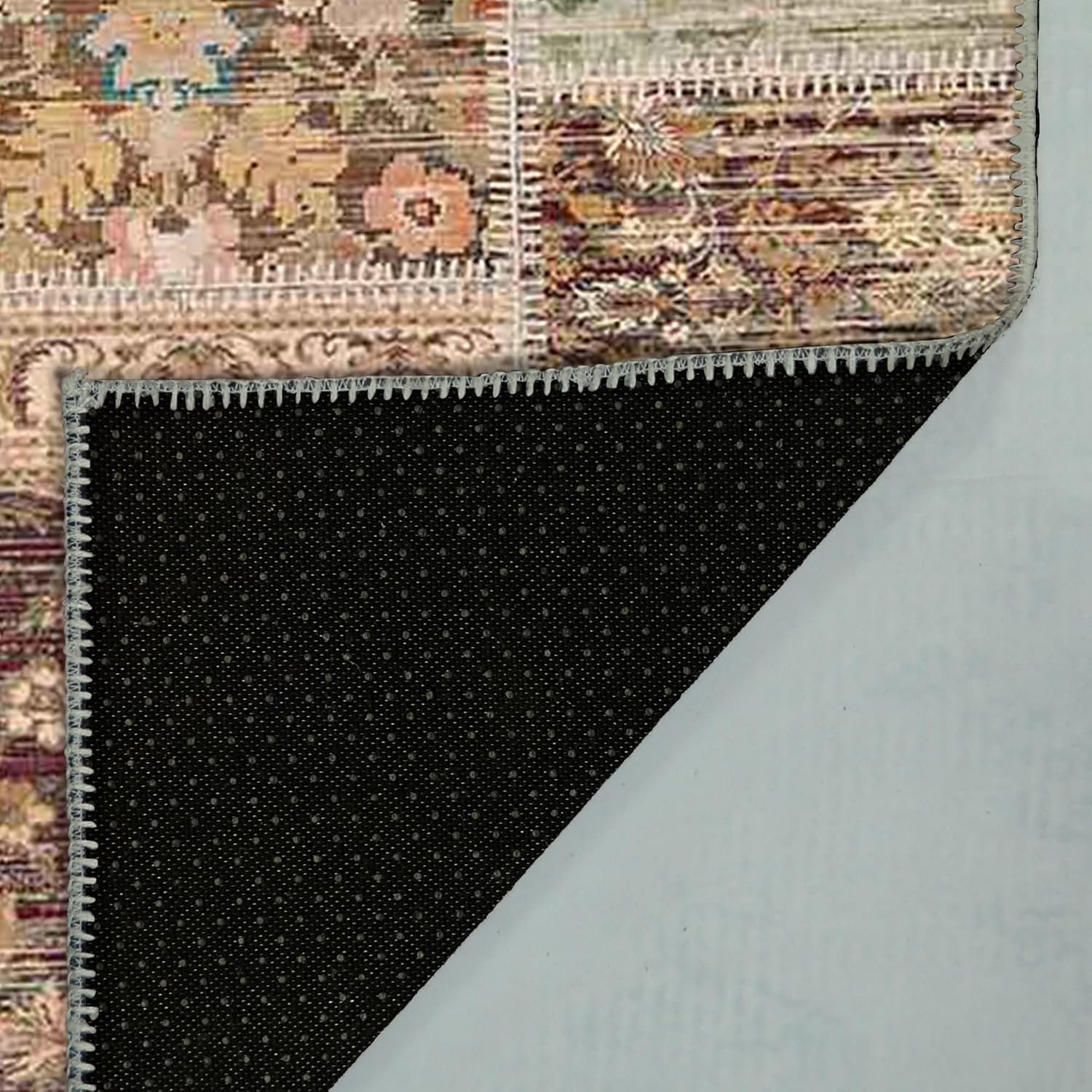 Latte Dizayn Nadine Patchwork Desenli Şönil Pamuk Tabanlı Yıkanabilir Kaymaz Antibakteriyel Salon Halısı 80x300