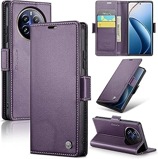 جراب موبايل متوافق مع ريلمي 12 برو بلس + متعدد الوظائف من جلد البولي يوريثين الممتاز فتحة للبطاقات وحامل ومحفظة لموبايل ارجواني منقلب