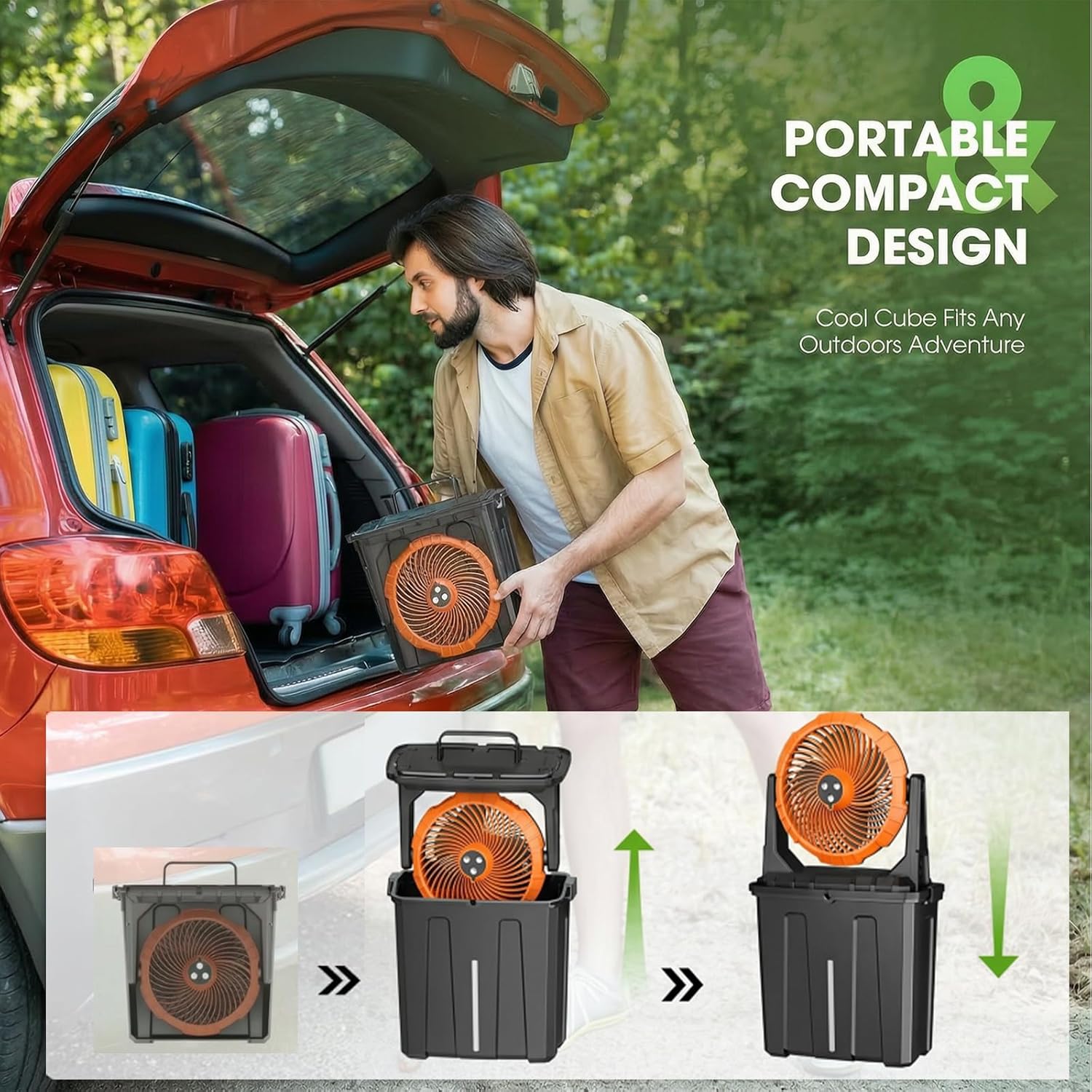 Ausic 9L Portable Misting Fan, 10" 20000mAh Outdoor Fans for Patios, Rechargeable Battery Operated Fan, Bucket Mister Water Cooling Fan for Camping/Travel/Beach, 3 Large Spray Outlets