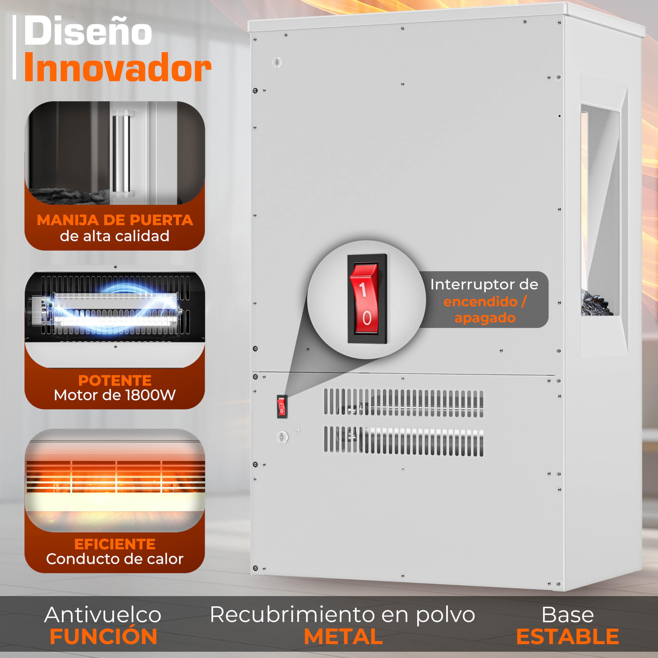 TRESKO Chimenea eléctrica 1800W Smart Home WiFi Mando Estufa Efecto Llama LED Pantalla LCD Termostato Calefacción ventilado Blanco