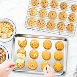 17.3 Inch Large Baking Sheet and Rack Set, P&P CHEF Half Stainless Steel Cookie Sheet Baking Pan with Cooling Rack for Cooking/Roasting, Non-Toxic & Bake Evenly, Oven & Dishwasher Safe