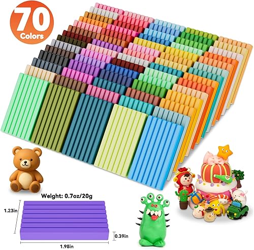 Miniatura 2 de CiaraQ - Kit de iniciación de arcilla polimérica, arcilla para modelar para horno con herramientas de escultura, 70 colores, 3.69 lbs