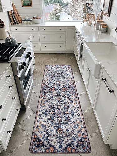 Miniatura 302 de Lahome Alfombra bohemia con medallón floral de 3 x 5 pies, suave, impresa, para baño, cocina, entrada, vestíbulo, vintage, antideslizante, lavable