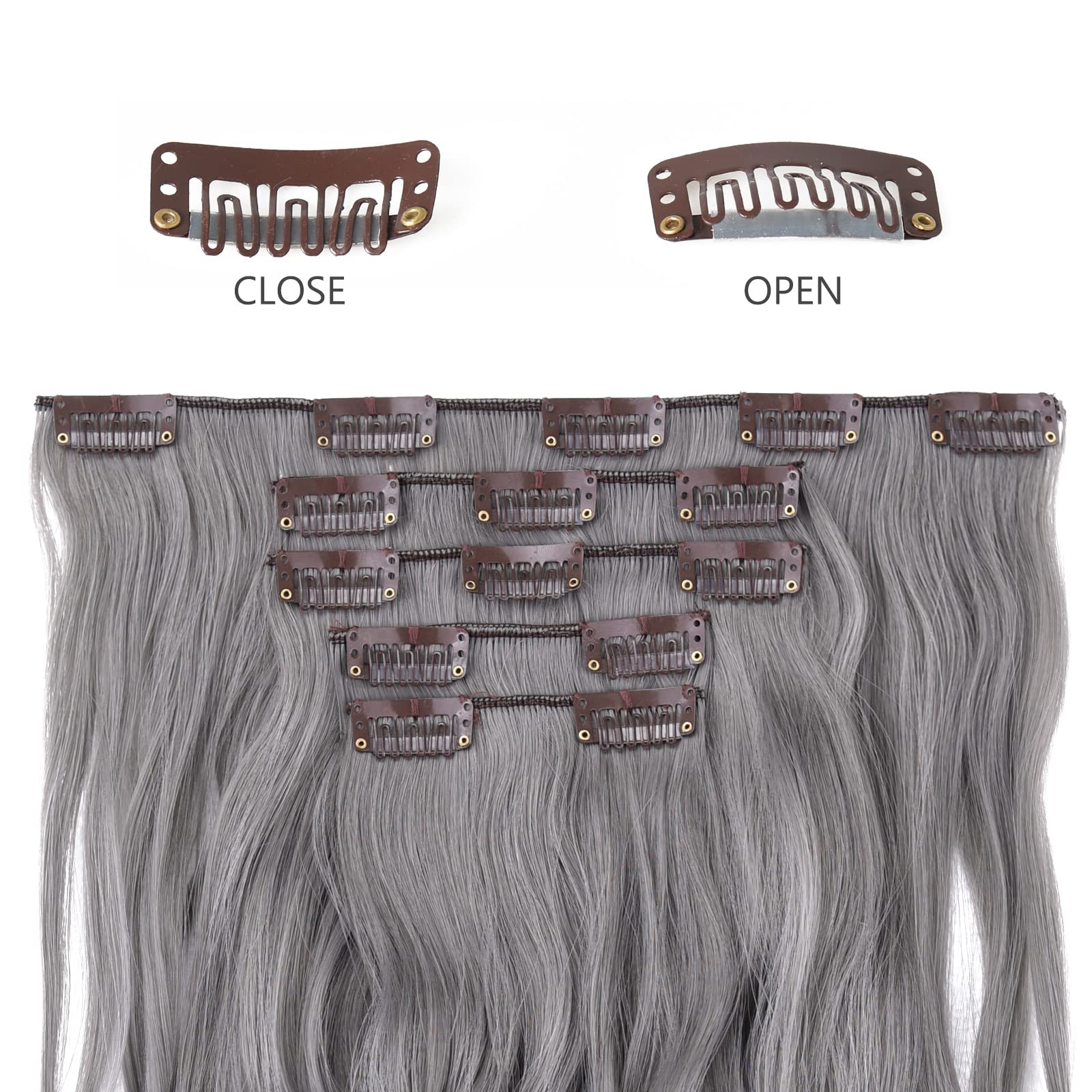 Amazon.com : HSPJHTM Grey Hair Extensions Wave Clip in Hair  display picture 2