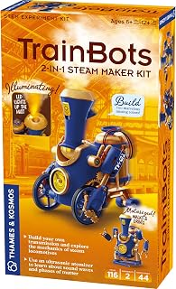 Thames & Kosmos TrainBots 2-in-1 STEAM Kit: Build Steampunk Train & Walking Robots with LED Steam Effects, Ultrasonic Atomizer | Ages 8+
