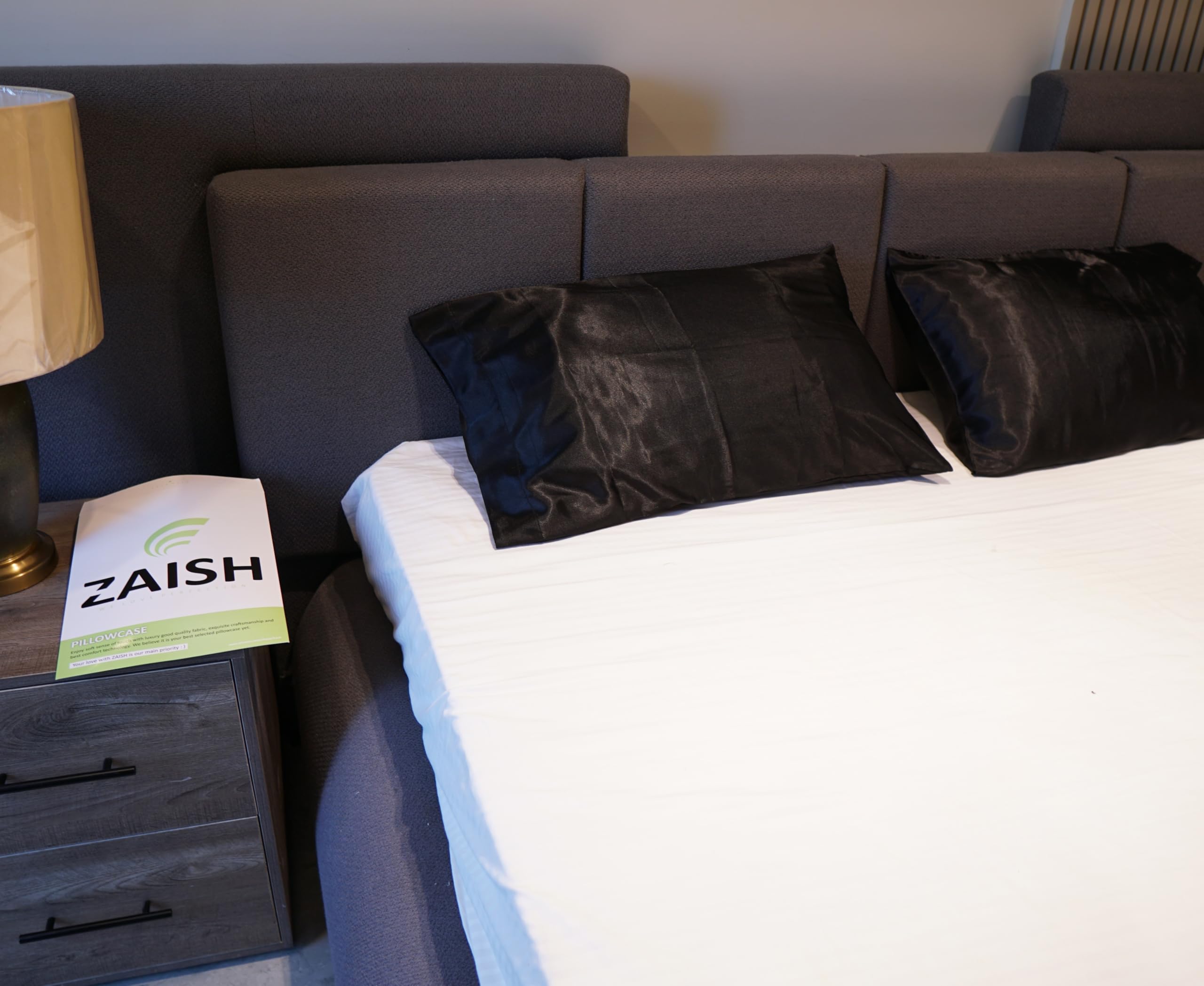 ZAISH Silk Pillowcases - Black, Pack of 2, Standard (20" X 26"), Envelope