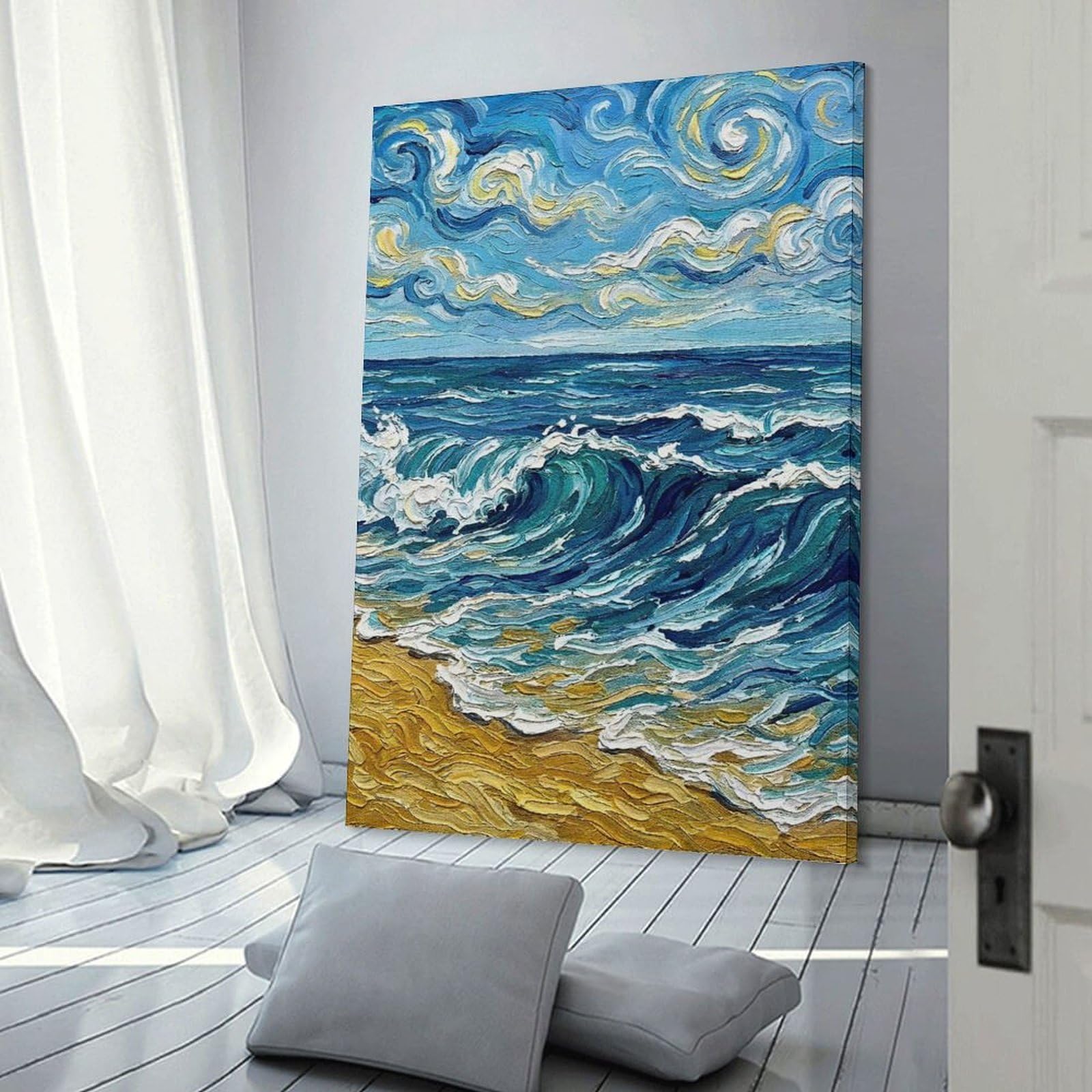 Junmoney Impressionistic Seascape with Waves And Sky Wall Picture Print 20x30inch(50x75cm), for Corridors, Hallways Or Apartment Entries, Wall Decor to Refresh Empty Corners