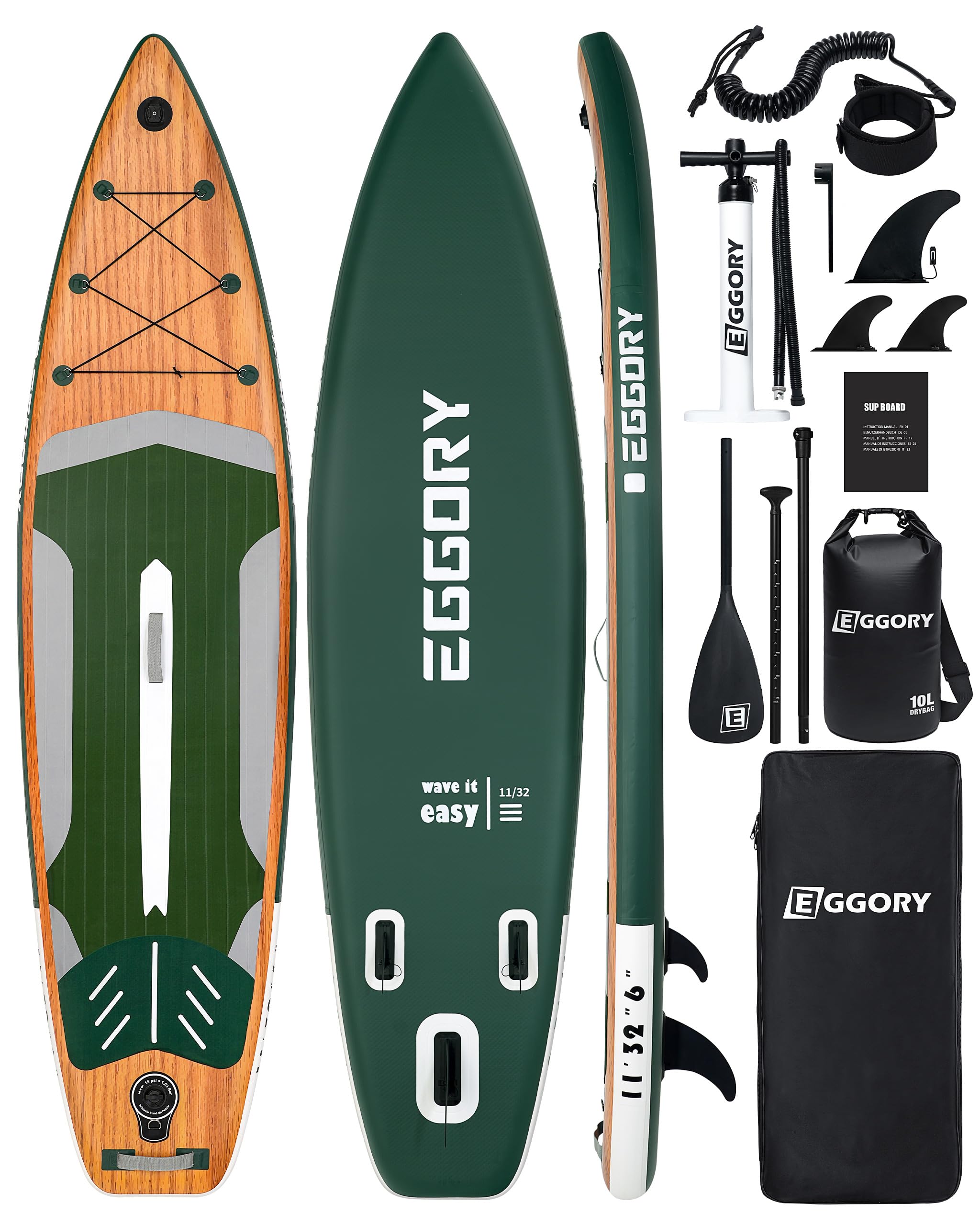Tabla de surf de pie con remo, set de accesorios con remo, bomba y bolsa impermeable, hinchable y antideslizante, para principiantes y profesionales