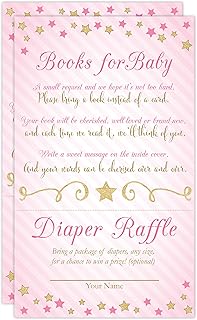 Your Main Event Prints Pink Twinkle Twinkle Little Star Baby Shower Diaper Raffle Card Ticket, Twinkle Little Star Book Request Card, Gold, 50 Count