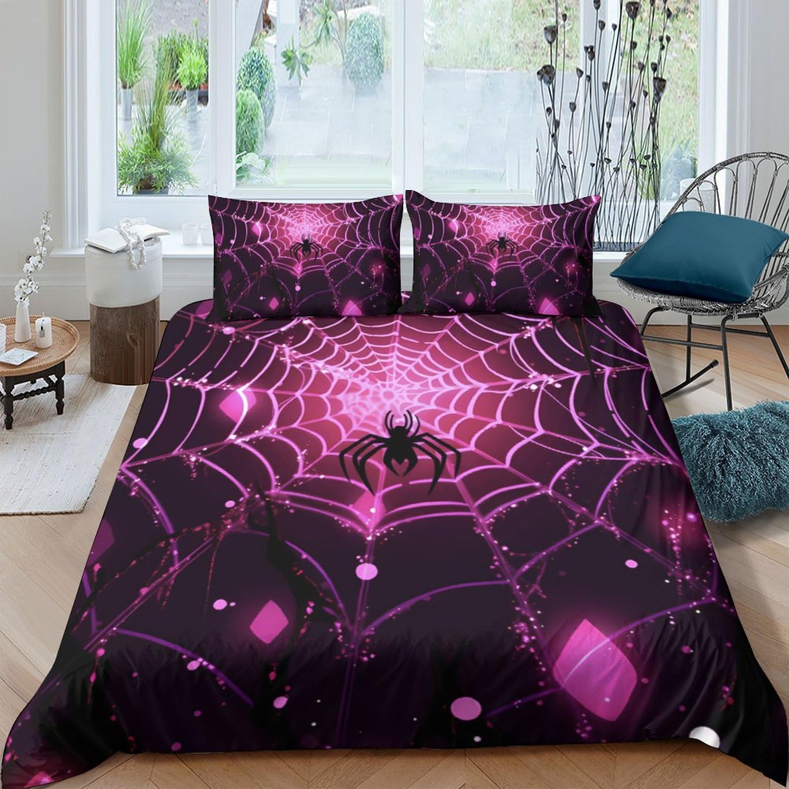 Ctjqhvkz Style-8 3D Printed Purple Spider Web Fitted Sheet Microfiber Anti-Slip Bed Sheet For Bedroom Dorm Mattress Protection Decor Single（135X200cm）
