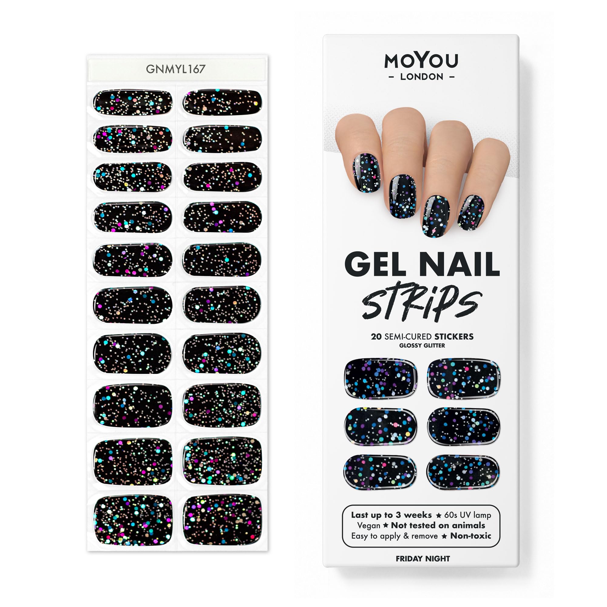 MOYOU LONDON Semi Cured Gel Nail Strips - 20 Pcs. Nail Wraps for Salon-Quality Manicure - Works with Any UV Nail Lamp - Easy to Apply, Trim, & Remove Gel Nail Stickers