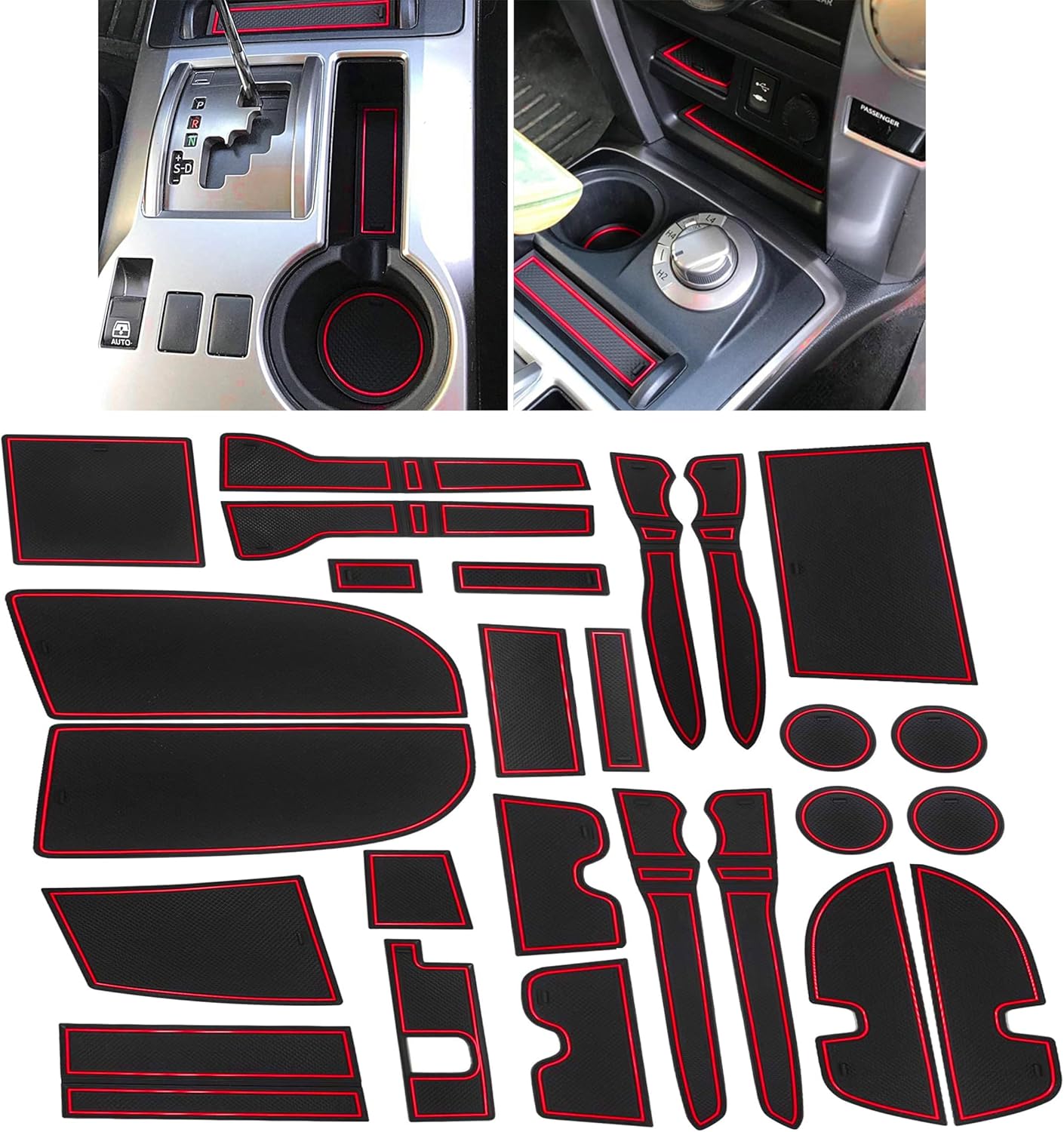SENSHINE for Toyota 4Runner Accessories 2010-2021 2022 2023 2024 Cup Holder Inserts, Center Console Shift Liner, Door Pocket Slot Mats Non-Slip Anti Dust Pad Custom Interior 26Pcs (2 Row, Blue Trim)