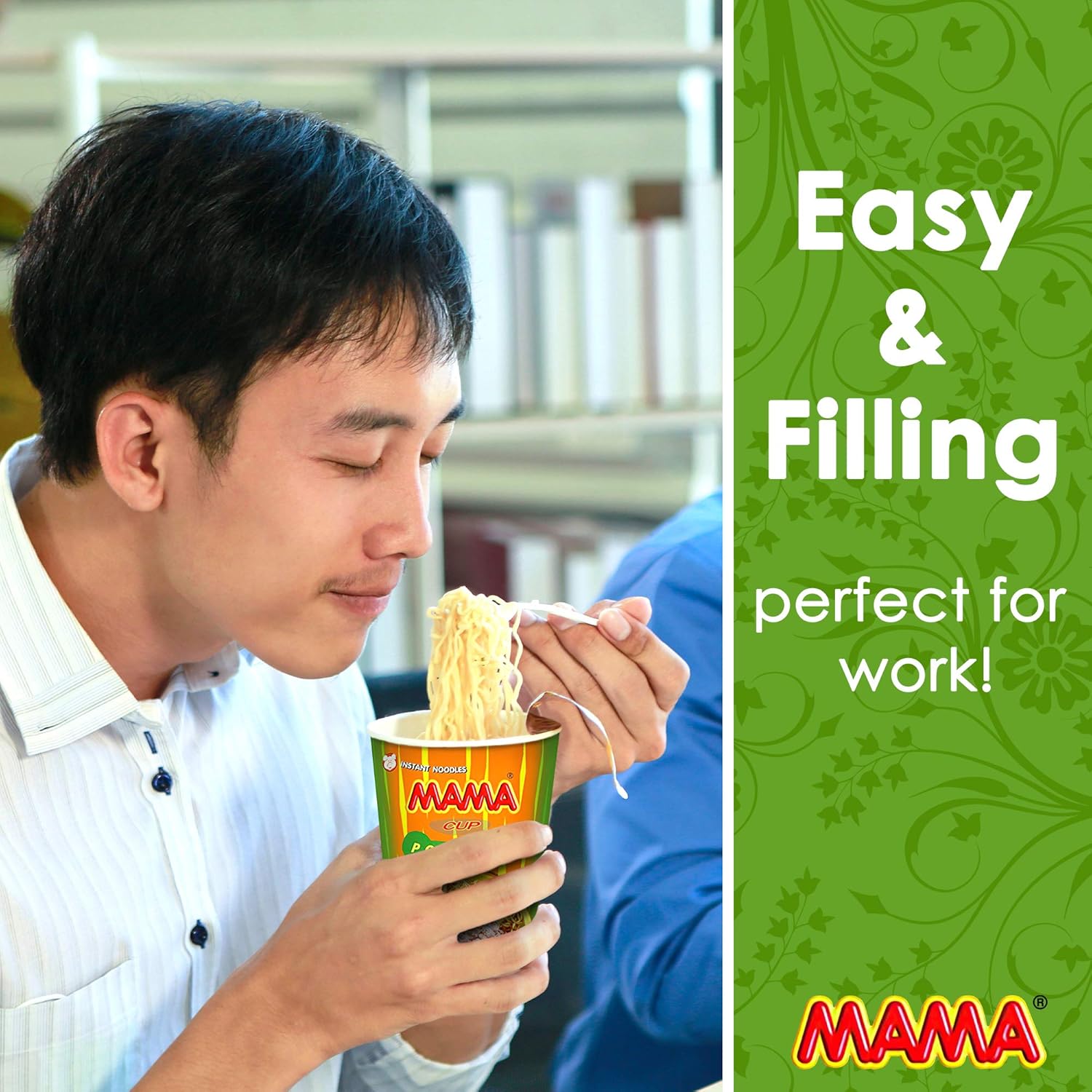 MAMA Noodles PORK Instant Cup of Noodles with Delicious Thai Flavors, Hot And Spicy Noodles with Pork Soup Base, No Trans Fat with Fewer Calories Than Deep Fried Noodles (Pork Flavor, 6 Pack)